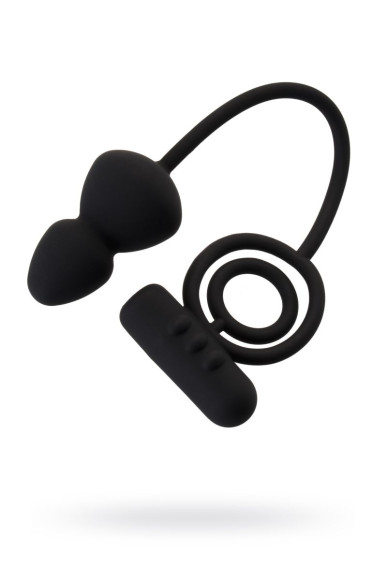 Чёрное эрекционное кольцо с вибростимулятором и анальным хвостом Чёрное эрекционное кольцо с вибростимулятором и анальным хвостом