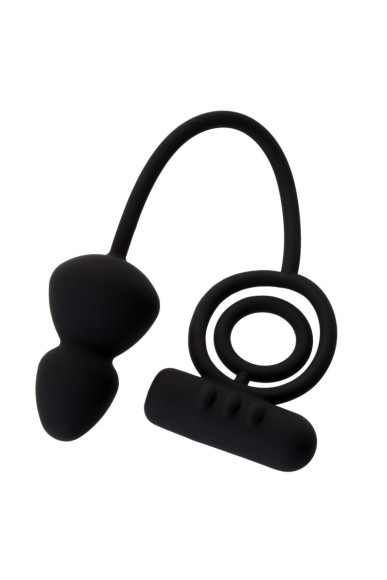 Чёрное эрекционное кольцо с вибростимулятором и анальным хвостом Чёрное эрекционное кольцо с вибростимулятором и анальным хвостом