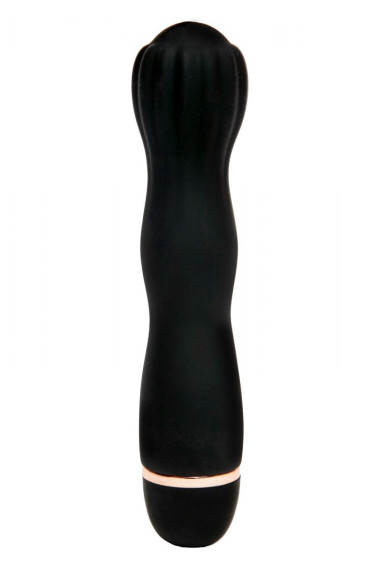 Черный силиконовый вибратор с бутоном-головкой - 18 см. Черный силиконовый вибратор с бутоном-головкой - 18 см.