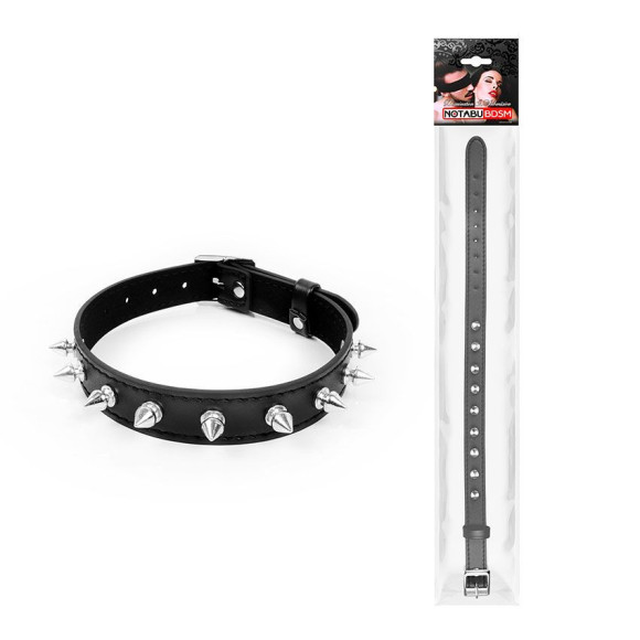 Черный ошейник с серебристыми шипами Черный ошейник с серебристыми шипами