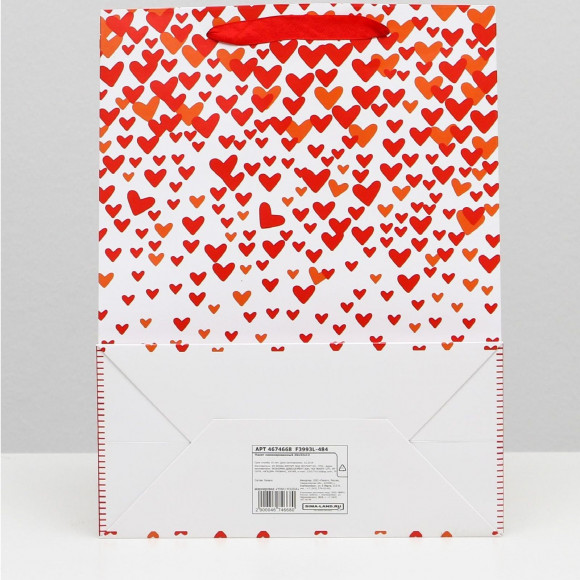 Ламинированный пакет с сердечками - 26 x 32 x 12 см.