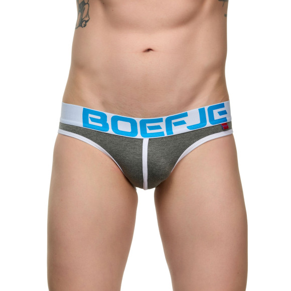 Темно-серые мужские трусы-слипы с провокационной надписью на задней части Темно-серые мужские трусы-слипы с провокационной надписью на задней части