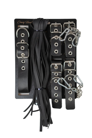 БДСМ-набор с плёткой в черном цвете БДСМ-набор с плёткой в черном цвете