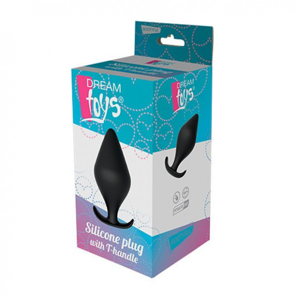 Черная анальная пробка PLUG WITH T-HANDLE - 11 см.