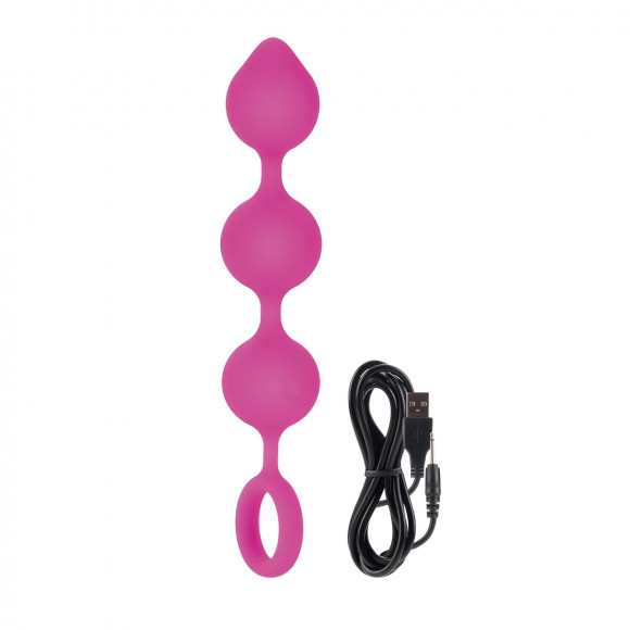 Розовая перезаряжаемая анальная виброцепочка L9 - 18,5 см.