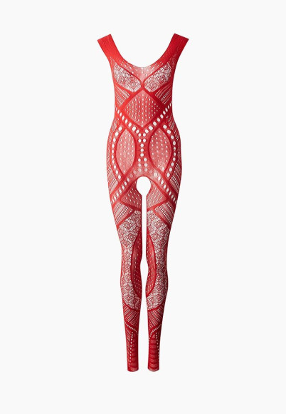 Красный комбинезон со сложным рисунком и интимным доступом Красный комбинезон со сложным рисунком и интимным доступом