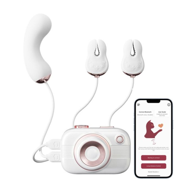 Белый стимулятор в форме фотоаппарата Alberta с вибрацией и вакуумом Белый стимулятор в форме фотоаппарата Alberta с вибрацией и вакуумом