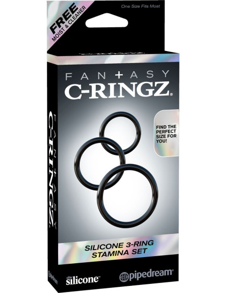 Набор из трех черных эрекционных колец Silicone 3-Ring Stamina Set Набор из трех черных эрекционных колец Silicone 3-Ring Stamina Set