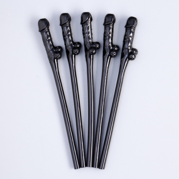 Черные коктейльные трубочки в виде пениса - 5 шт. Черные коктейльные трубочки в виде пениса - 5 шт.