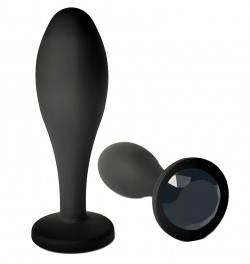 Черная анальная пробка с черным кристаллом - 9,5 см.