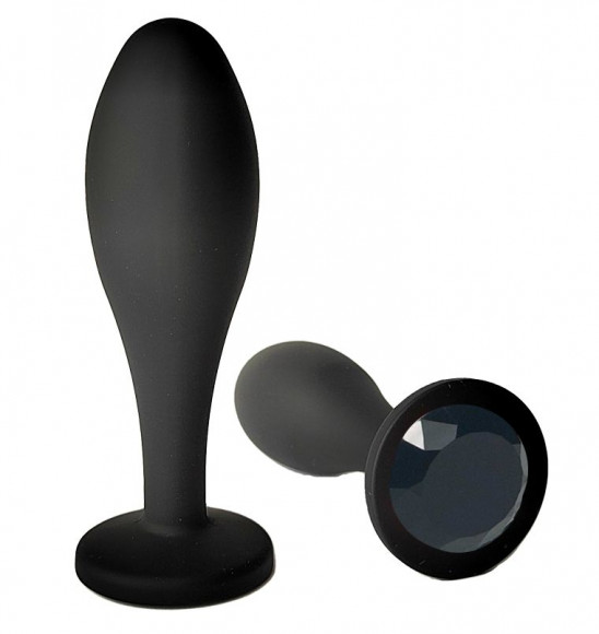 Черная анальная пробка с черным кристаллом - 9,5 см.