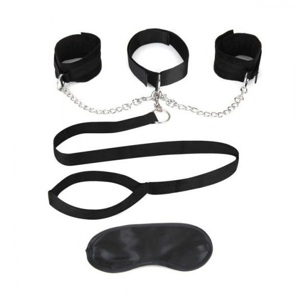 Чёрный ошейник с наручниками и поводком Collar Cuffs & Leash Set Чёрный ошейник с наручниками и поводком Collar Cuffs & Leash Set