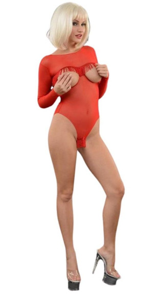 Красное боди с вырезами на груди и игривой бахромой Красное боди с вырезами на груди и игривой бахромой