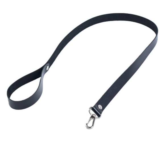 Черный кожаный поводок с карабином Черный кожаный поводок с карабином
