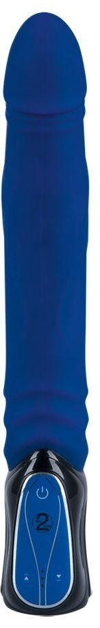 Синий вибратор с поступательным движением - 30 см.