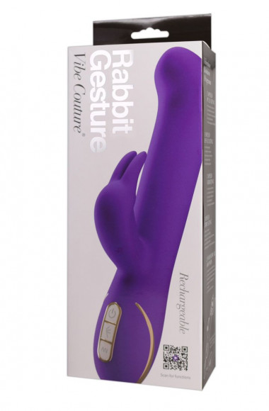 Фиолетовый вибратор со стимулятором клитора - 22 см.