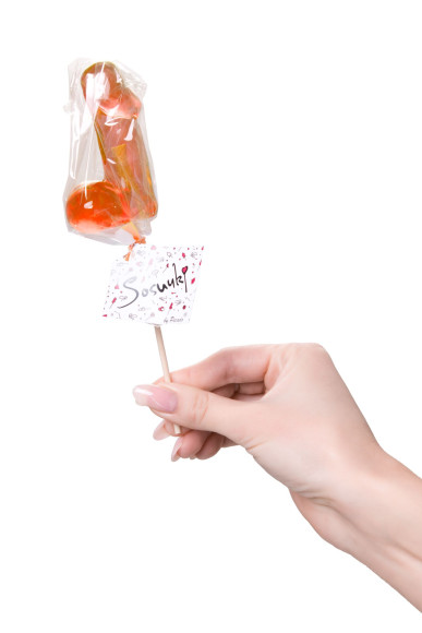 Оранжевый леденец в форме члена со вкусом амаретто - 80 гр.