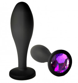 Черная анальная пробка с фиолетовым кристаллом - 7,7 см.