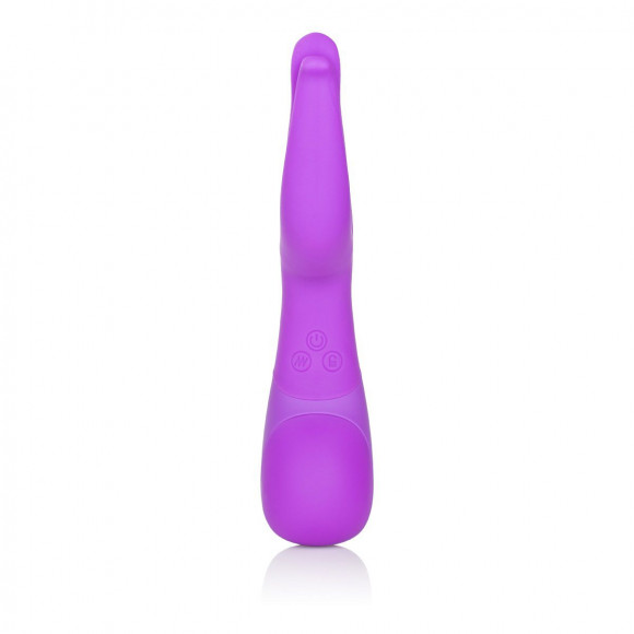 Фиолетовый вибромассажер Impress Dual Kiss со стимуляцией клитора - 15 см.