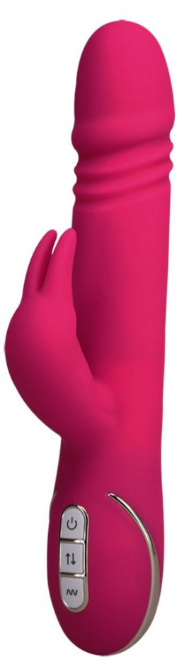 Розовый вибратор с выпуклой головкой и стимулятором клитора Rabbit Skater - 23 см.