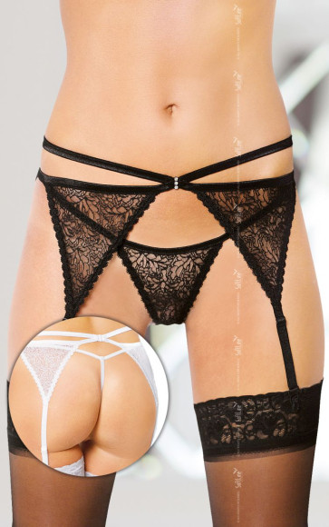 Пояс для чулок из ажурных треугольников в комплекте с трусиками-стринг Пояс для чулок из ажурных треугольников в комплекте с трусиками-стринг