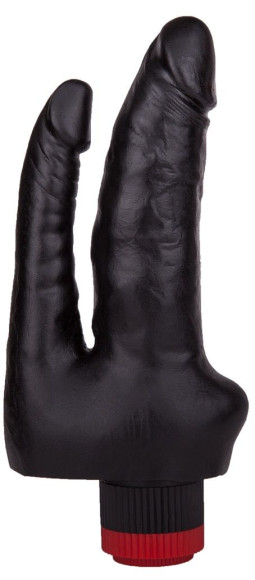 Двойной вибромассажёр чёрного цвета - 17 см. Двойной вибромассажёр чёрного цвета - 17 см.