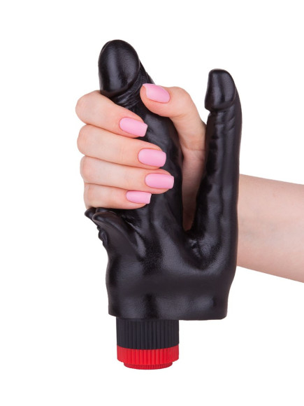 Чёрный вибромассажёр с двумя стволами и лепестками - 17 см. Чёрный вибромассажёр с двумя стволами и лепестками - 17 см.