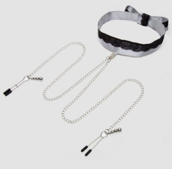 Атласный ошейник с зажимами для сосков Play Nice Атласный ошейник с зажимами для сосков Play Nice