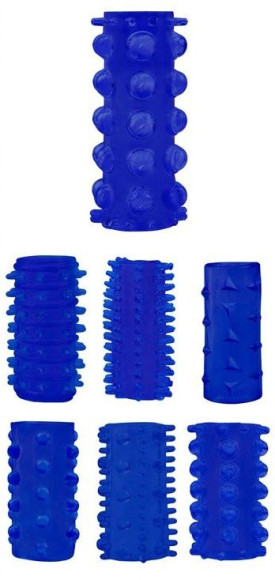 Набор из 7 синих насадок на пенис Get Lock Набор из 7 синих насадок на пенис Get Lock