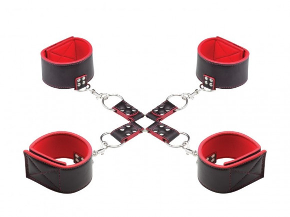 Чёрно-красный двусторонний комплект для бандажа Reversible Hogtie