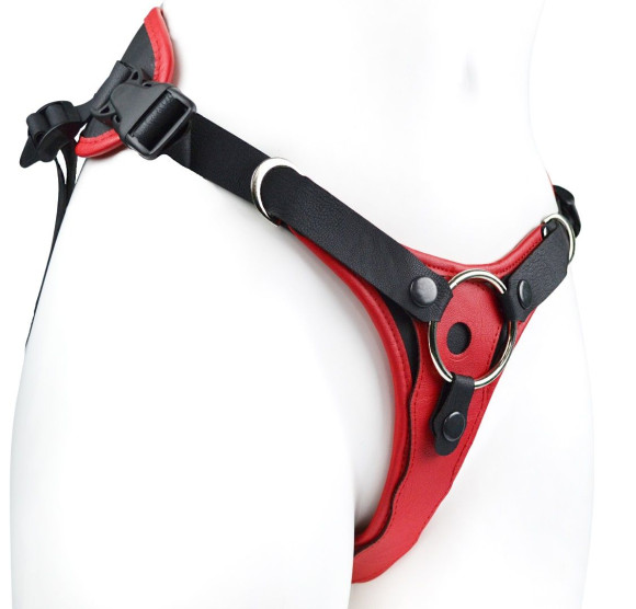 Красно-черный женский пояс с 2 способами крепления насадок Красно-черный женский пояс с 2 способами крепления насадок