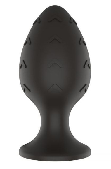 Черная малая силиконовая анальная пробка с рельефом в виде галочек Черная малая силиконовая анальная пробка с рельефом в виде галочек