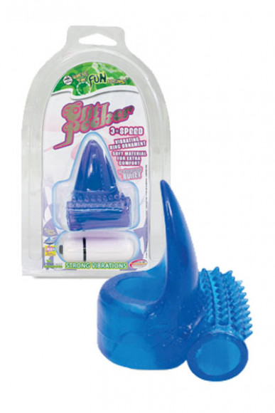 Синее эрекционное колечко с вибропулей и клиторальной щёточкой