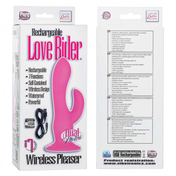 Розовый двухголовый вибратор-насадка Rechargeable Love Rider Wireless Pleaser - 19 см. Розовый двухголовый вибратор-насадка Rechargeable Love Rider Wireless Pleaser - 19 см.