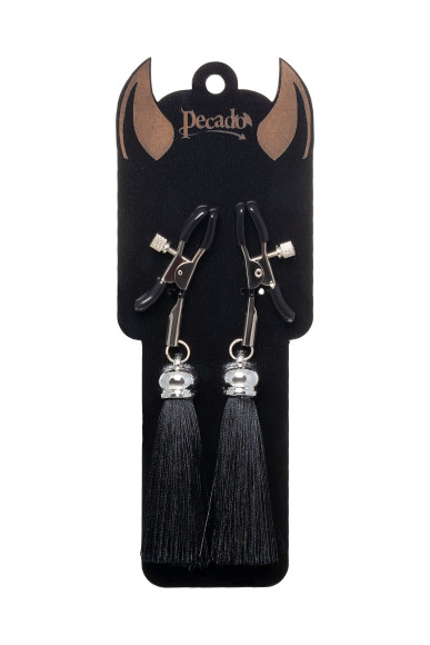 Зажимы на соски «Прищепки» с черными кисточками из шелка Зажимы на соски «Прищепки» с черными кисточками из шелка