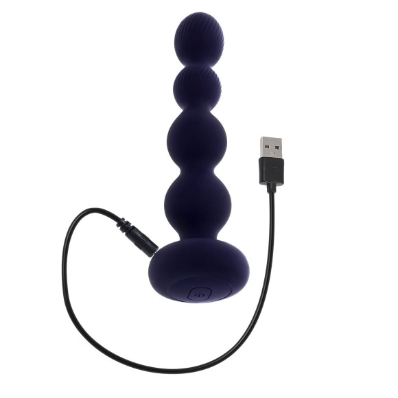 Фиолетовые анальные бусы с вибрацией и вращением Pleasure Orbit - 17,8 см.