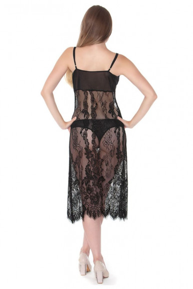 Длинная полупрозрачная кружевная сорочка на тоненьких бретельках Длинная полупрозрачная кружевная сорочка на тоненьких бретельках