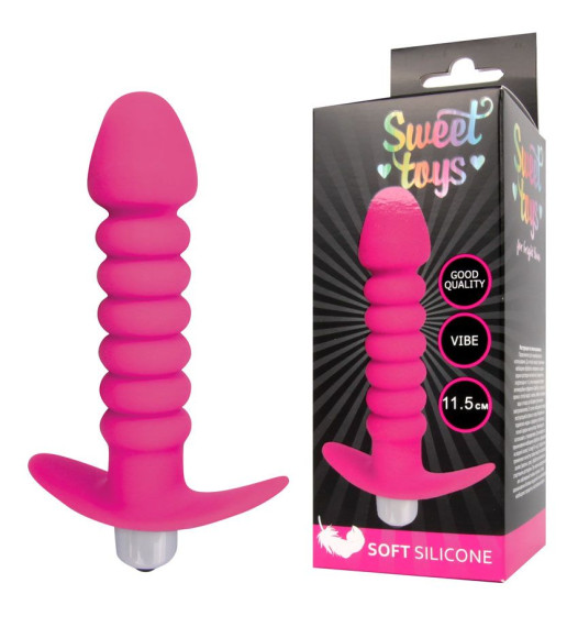 Розовая анальная вибровтулка-елочка с ограничителем - 11,5 см. Розовая анальная вибровтулка-елочка с ограничителем - 11,5 см.