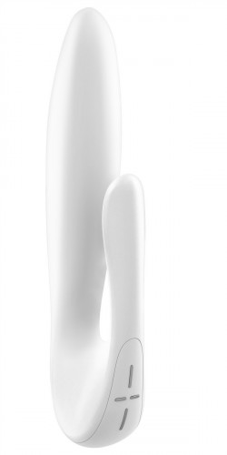 Белый перезаряжаемый вибратор с клиторальным отростком J2 - 23 см.