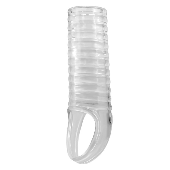 Прозрачная насадка на пенис с ребрышками и подхватом мошонки