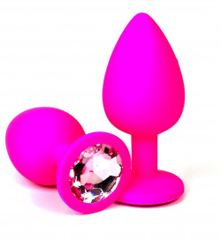 Розовая силиконовая пробка с нежно-розовым кристаллом - 9,2 см.