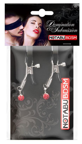 Металлические зажимы на соски с декором в виде красных шариков Металлические зажимы на соски с декором в виде красных шариков