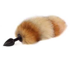 Черная анальная пробка с рыжим лисьим хвостом Черная анальная пробка с рыжим лисьим хвостом