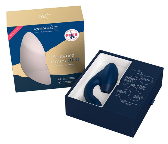 Синий стимулятор Womanizer DUO с вагинальным отростком Синий стимулятор Womanizer DUO с вагинальным отростком