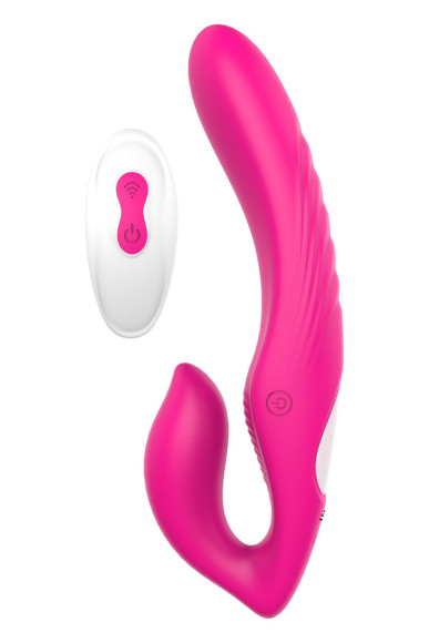 Ярко-розовый безремневой страпон REMOTE DOUBLE DIPPER - 22 см. Ярко-розовый безремневой страпон REMOTE DOUBLE DIPPER - 22 см.