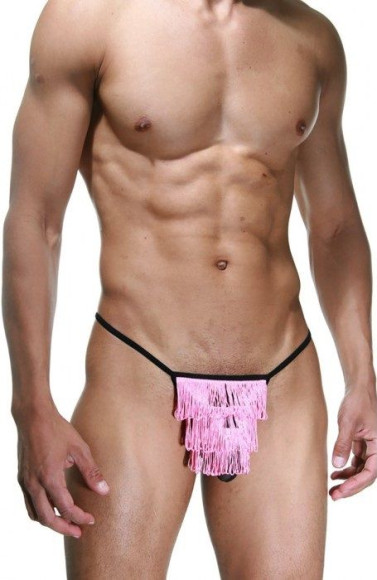 Черные трусы-стринги с розовой бахромой Черные трусы-стринги с розовой бахромой