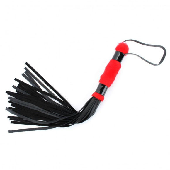 Черная плеть с красной меховой рукоятью - 44 см. Черная плеть с красной меховой рукоятью - 44 см.