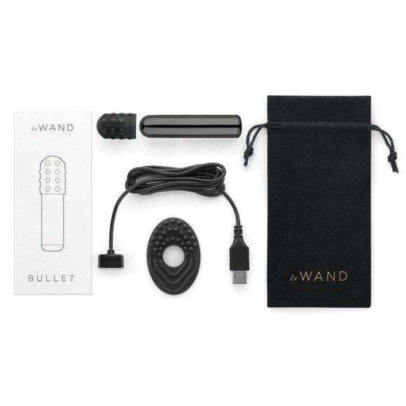 Черная вибропулька Le Wand Bullet с 2 нежными насадками Черная вибропулька Le Wand Bullet с 2 нежными насадками
