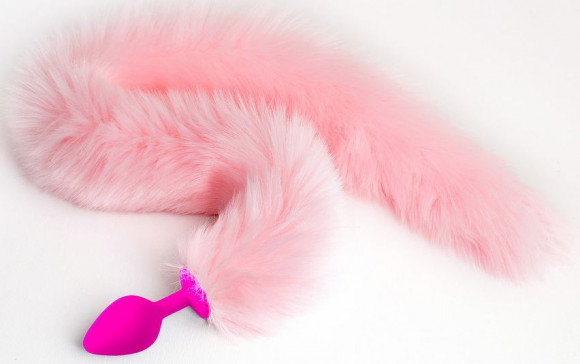 Розовая силиконовая анальная пробка с розовым хвостиком - размер L Розовая силиконовая анальная пробка с розовым хвостиком - размер L