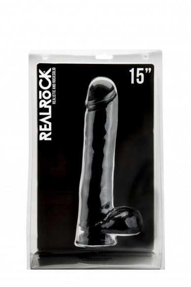 Чёрный фаллоимитатор Realistic Cock 15  With Scrotum - 38 см.